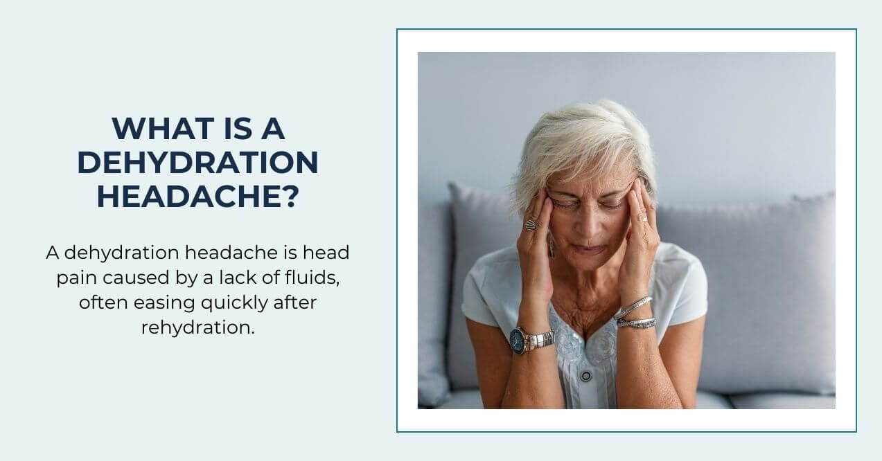 Elderly woman holding head in pain from dehydration headache