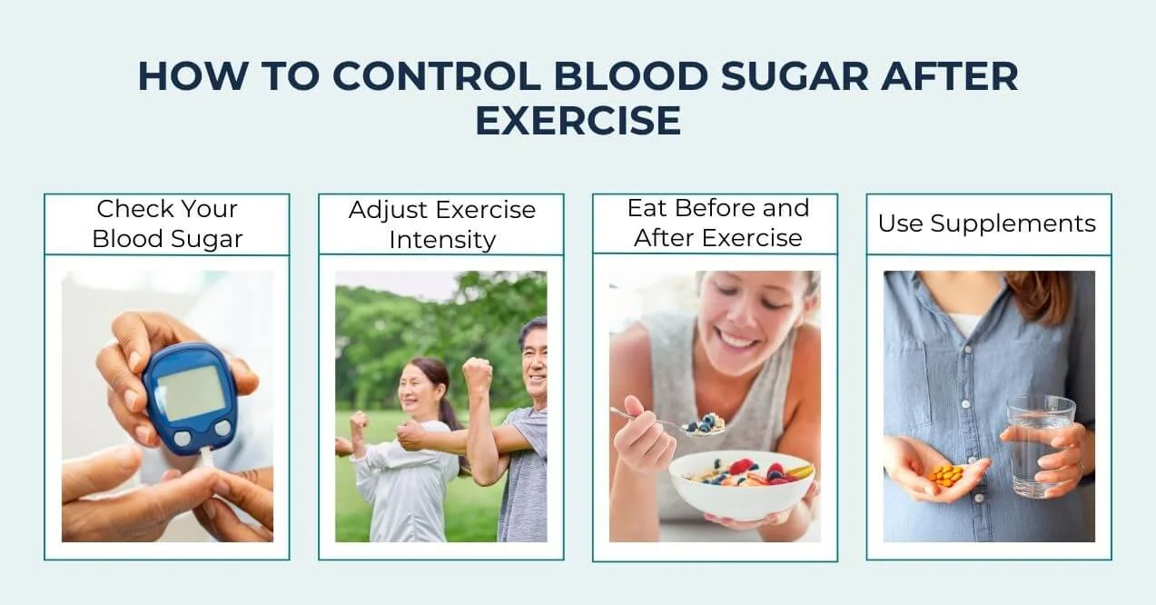 Ways to control blood sugar after exercise: check, adjust, eat, supplements
