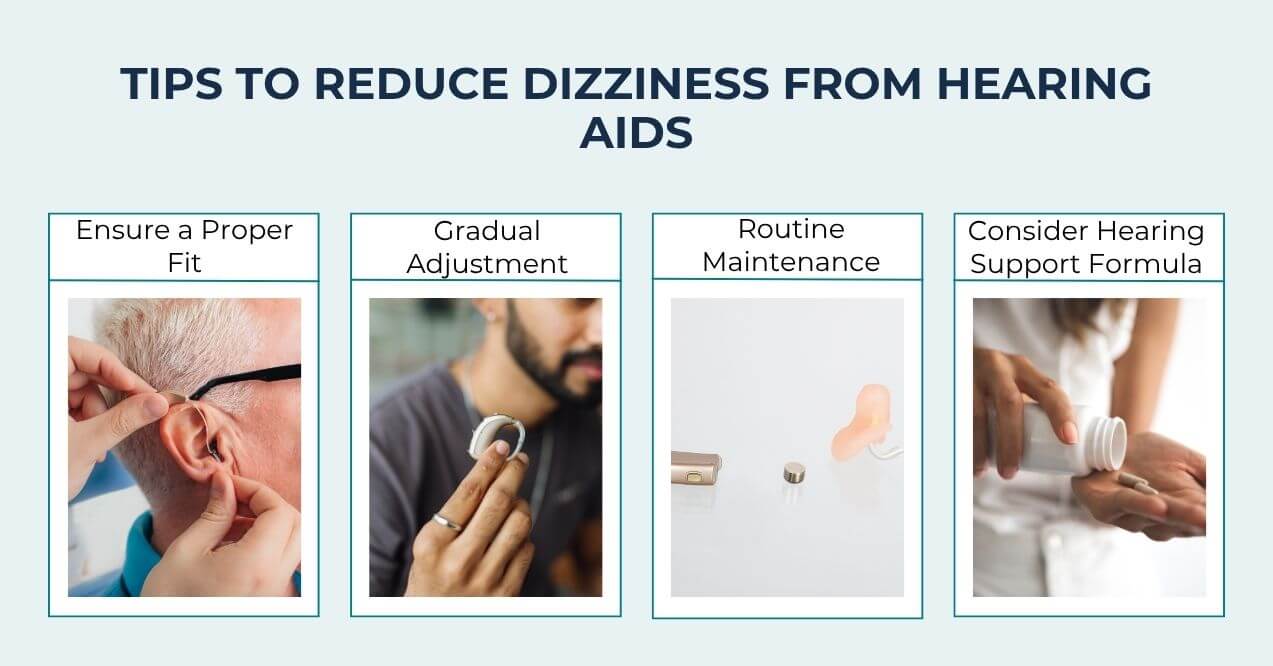 Tips to reduce dizziness from hearing aids including fit, adjustment, and care