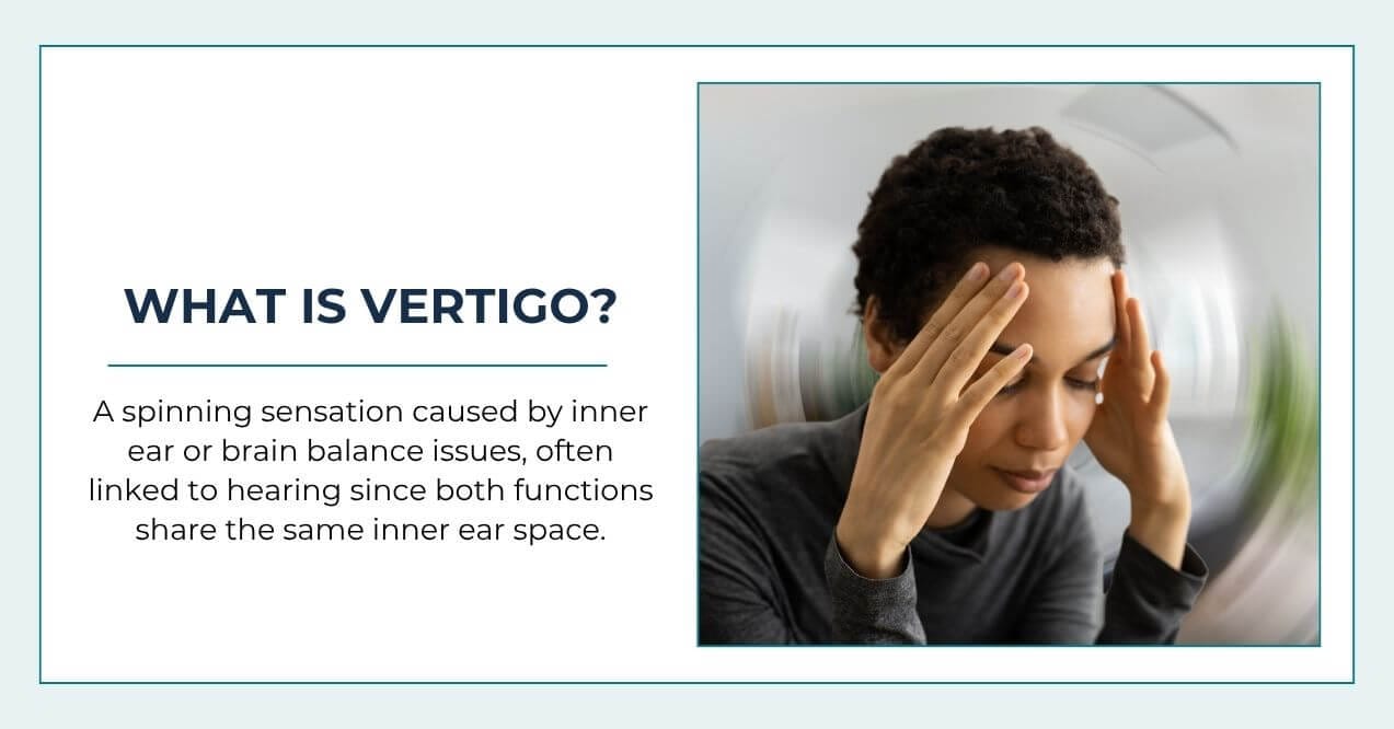 Infographic explaining vertigo with spinning sensation and balance issues