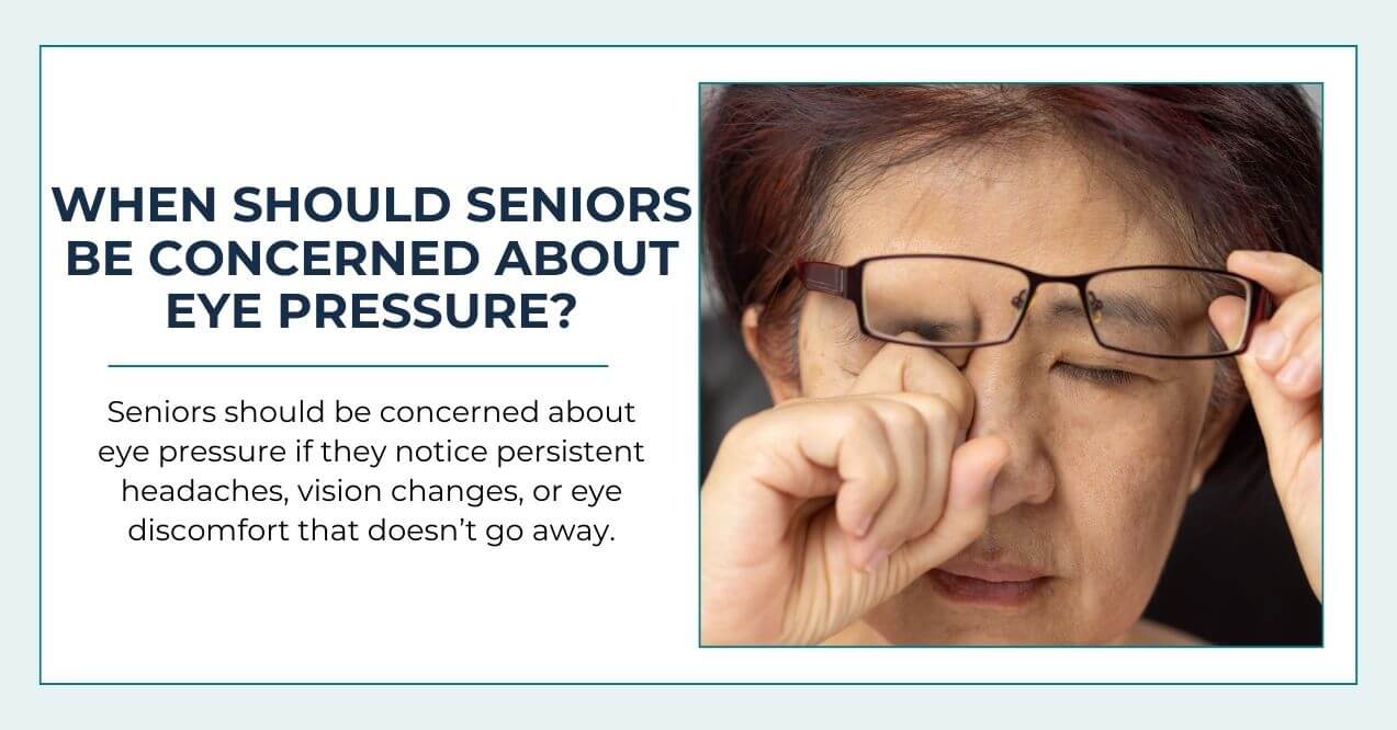 Senior woman removing glasses while experiencing eye discomfort and headaches