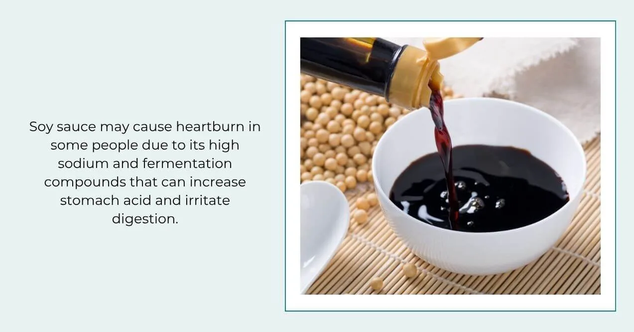 Soy sauce poured into bowl, may trigger heartburn.