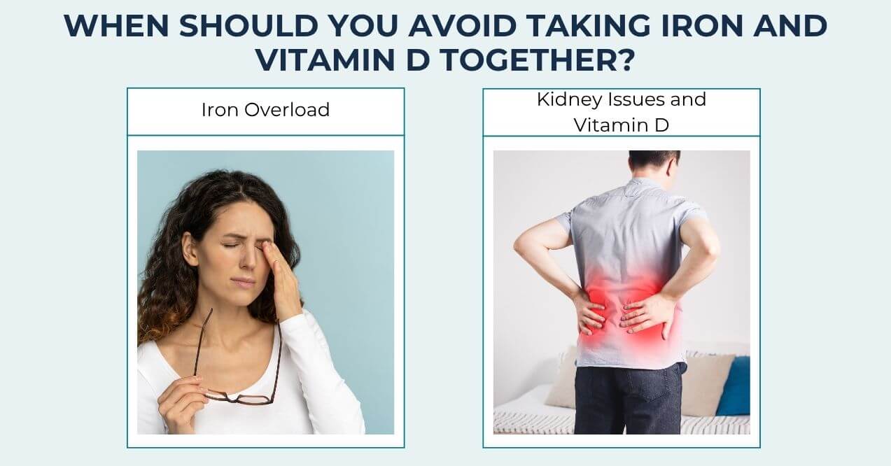 Iron overload and kidney issues risks when taking iron and vitamin D