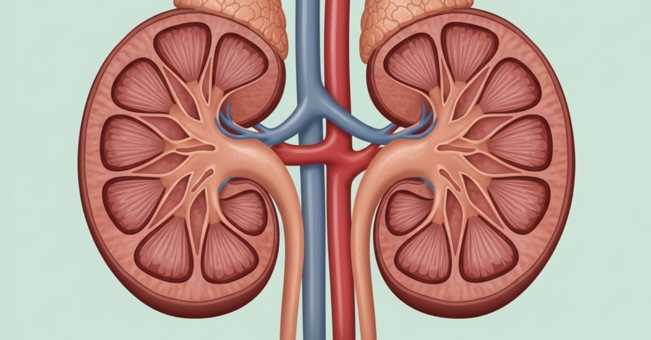 Illustrated cross-section of human kidneys