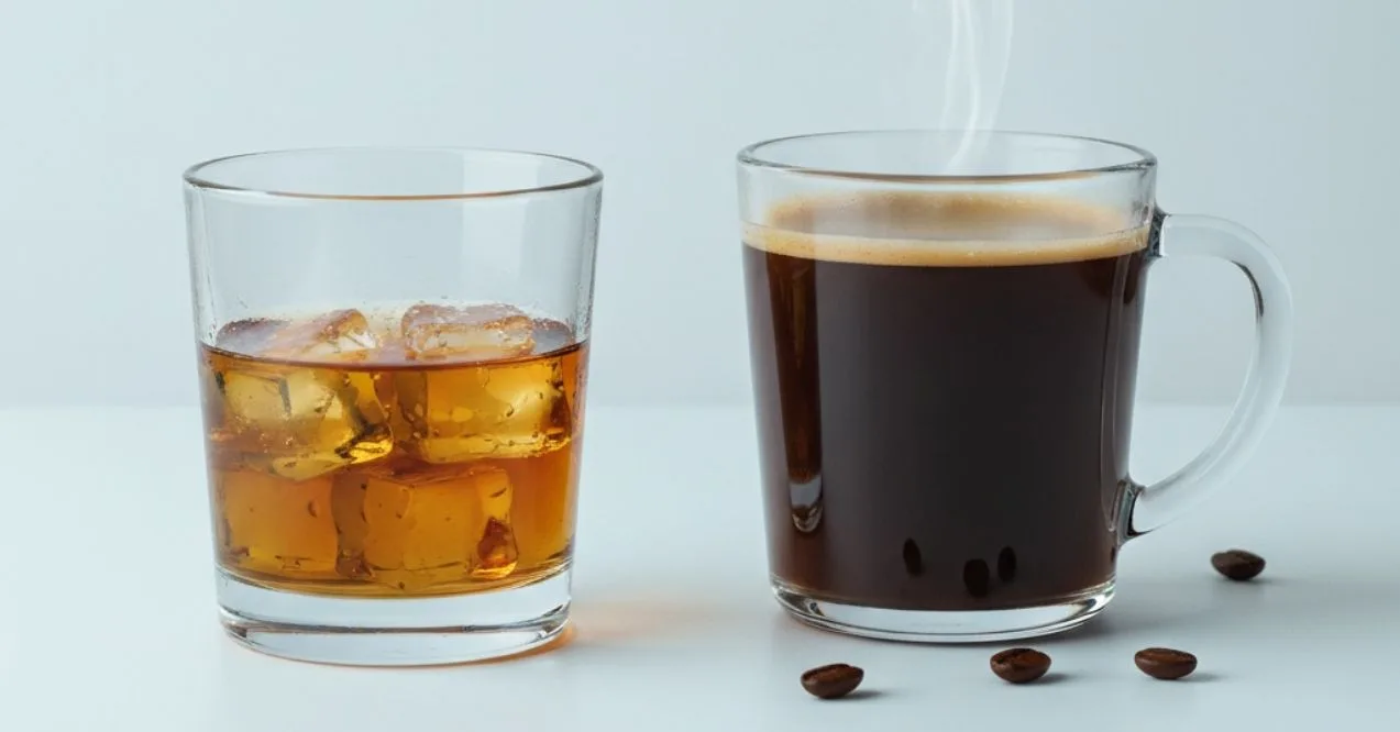 Glass of alcohol and cup of coffee, potential triggers for earwax