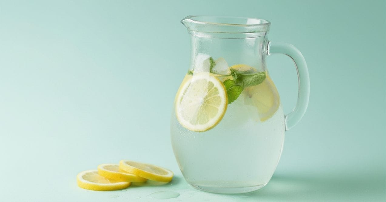Pitcher of lemon water with mint and lemon slices