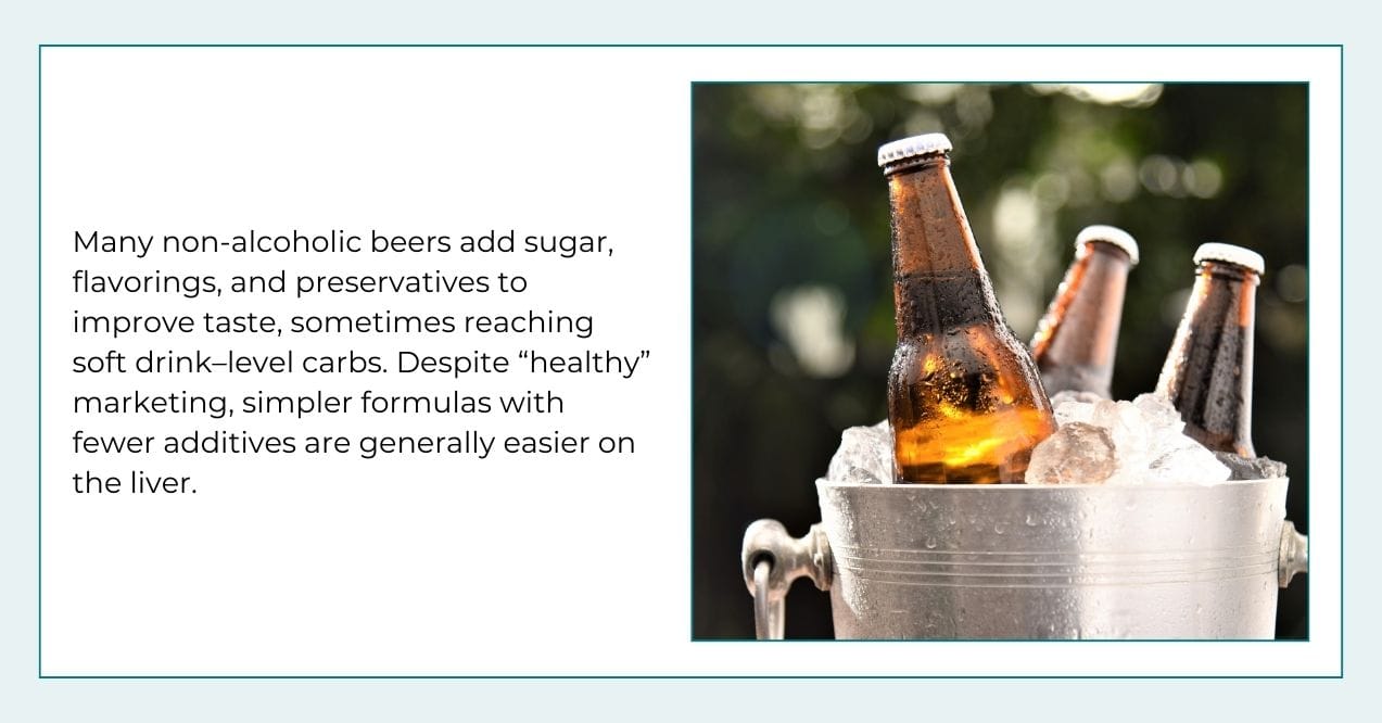 Non-alcoholic beer bottles in an ice bucket