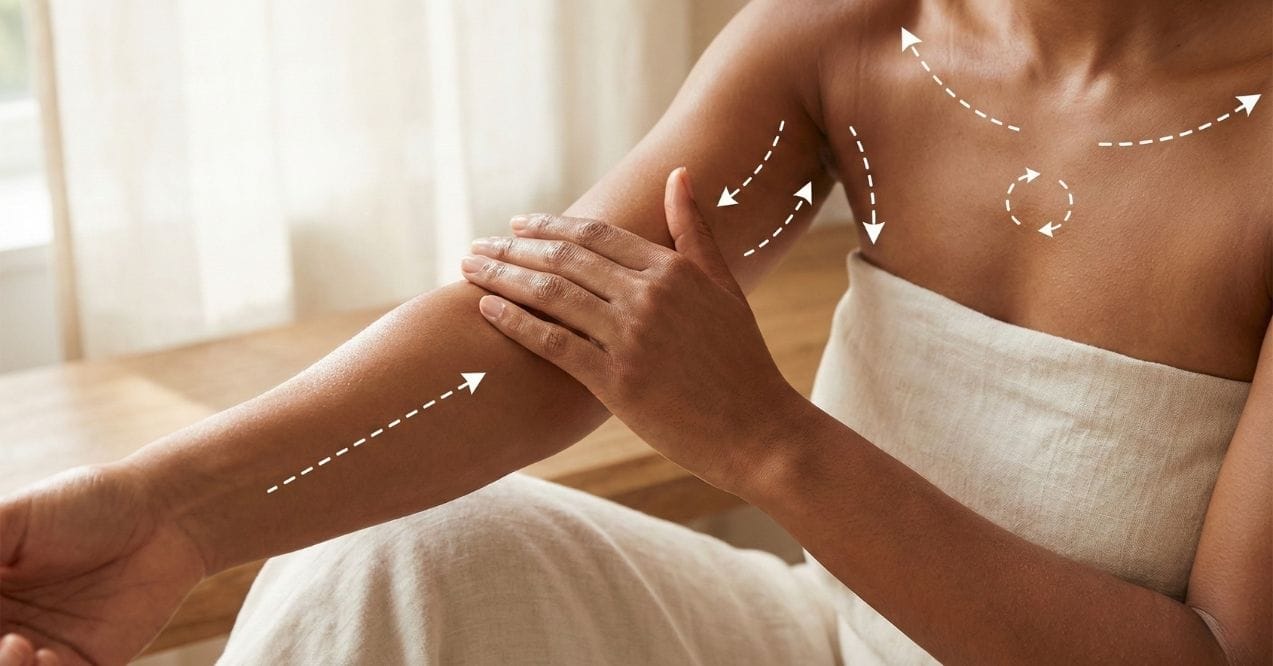 Woman performing lymphatic drainage massage on the arm and upper chest