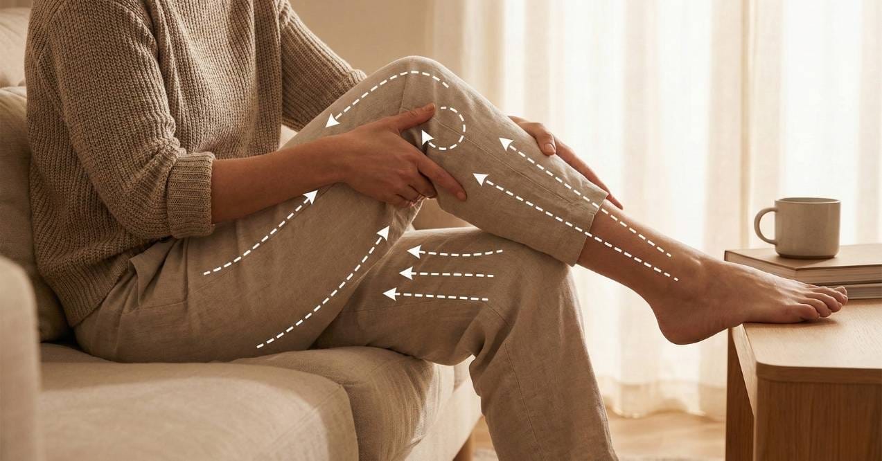 Person performing lymphatic drainage massage on the leg and knee