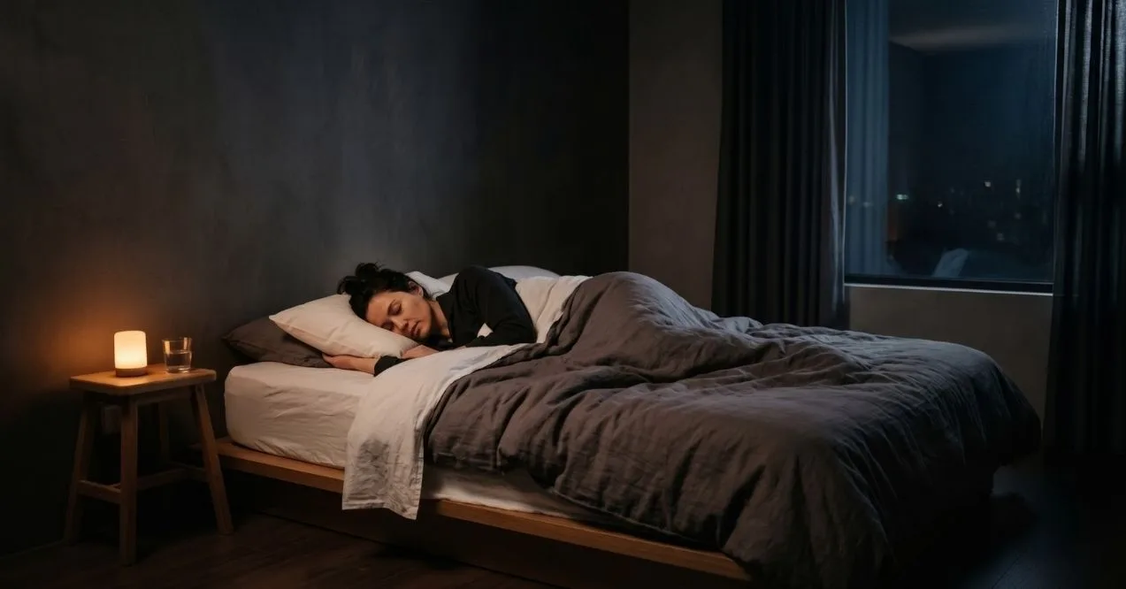 Woman sleeping peacefully in bed at night