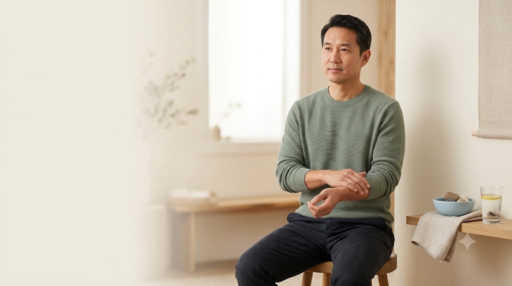 Man sitting calmly at home, representing everyday habits tied to lymphatic system facts