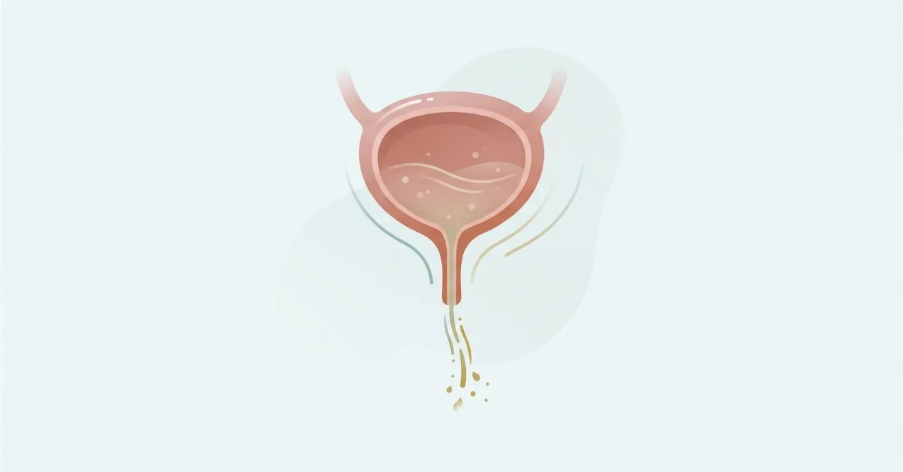 Illustration of a bladder showing a weak urine stream exiting the urethra