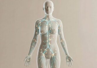 Lymphatic system illustration showing vessels and nodes across the human body